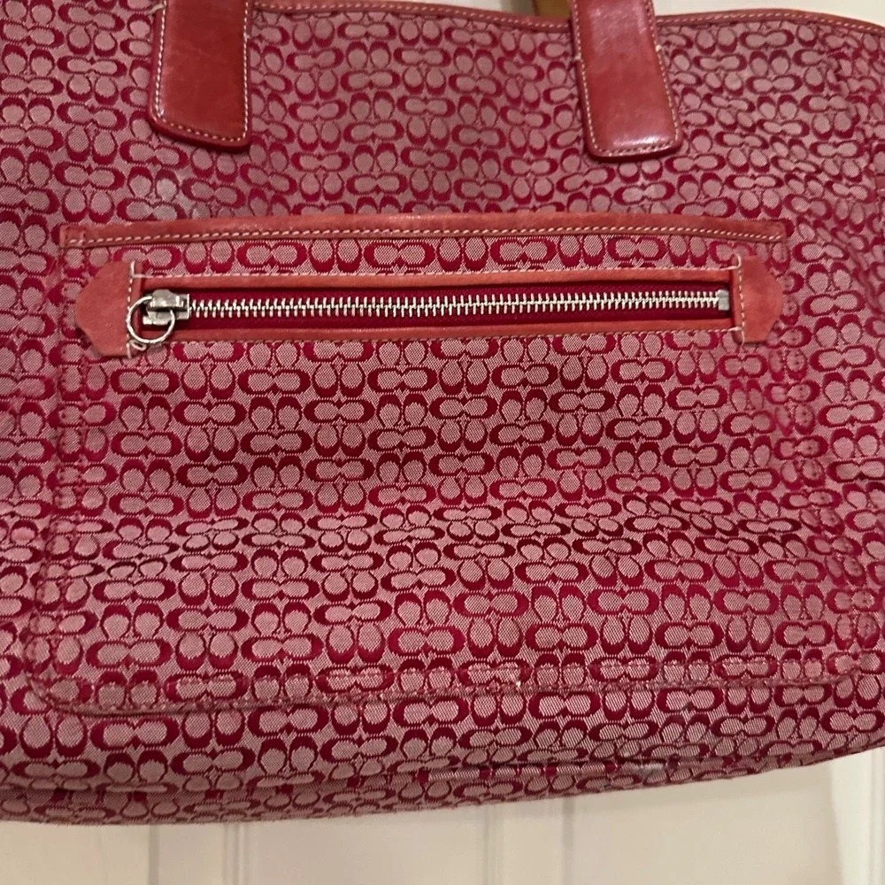 Coach Red diaper bag Leather Trim Tote